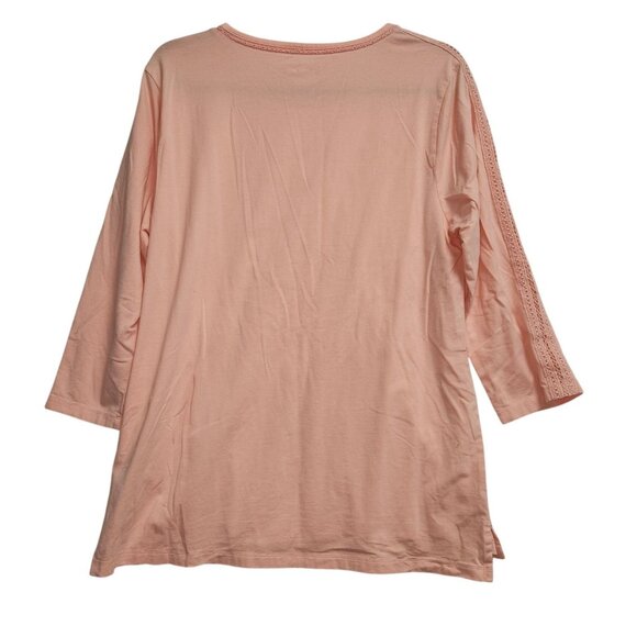 Lands End Womens Light Pink Crochet Sleeve Tunic Top L 2380 - Picture 2 of 7